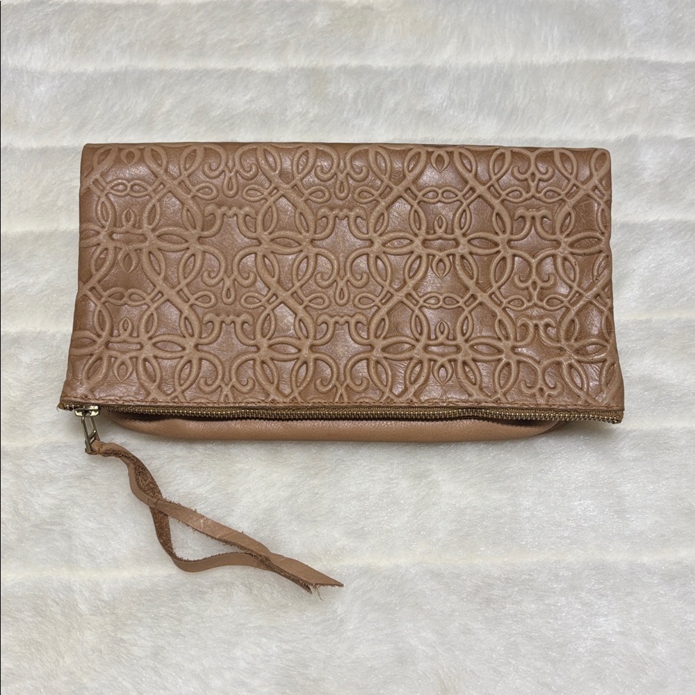 Alex and Ani Gabriel Embossed Leather Foldover Clutch Nude Tan Bag